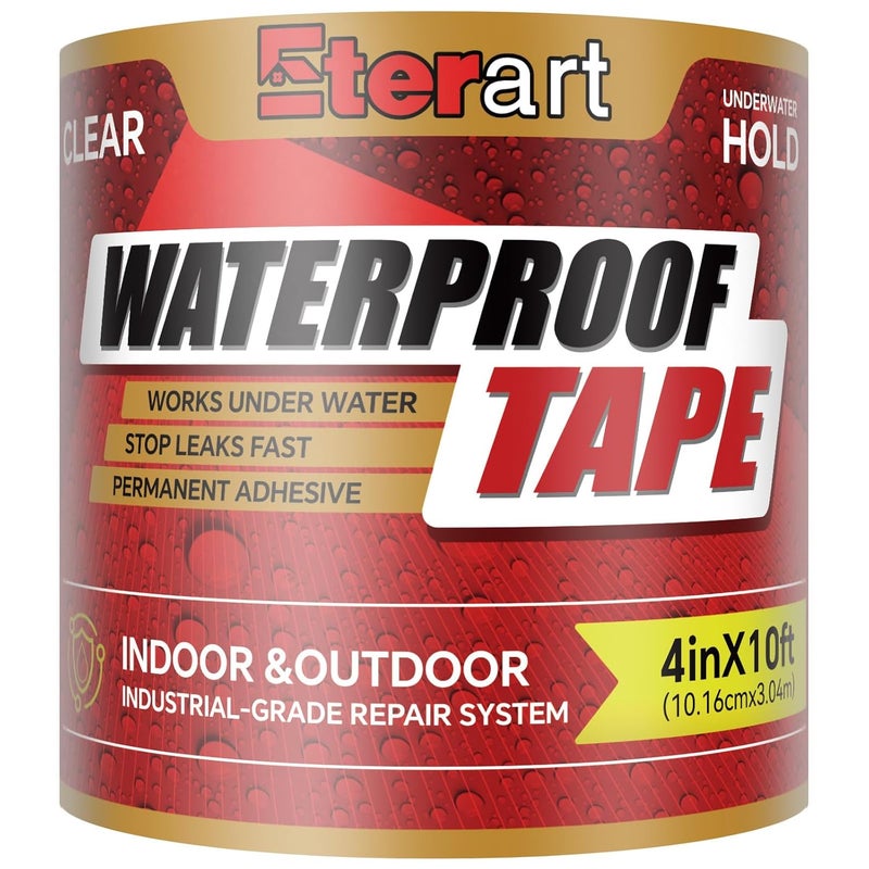 ETERART Waterproof Tape 4 Inch x 10 FT, Seal Tape Clean - Heavy Duty Leak Repair for Roof, Pipe, Boat, Hose & Outdoor Emergency Fix - Permanent Weather Resistant Seal - Image 1